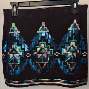 BONGO Black Skirt with Blue and Green Sequin Design